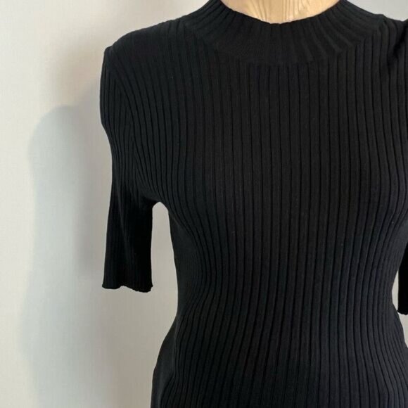 Rose Maternite Medium Maternity Pregnancy Stretch Black Midi Dress Ribbed - Picture 9 of 9